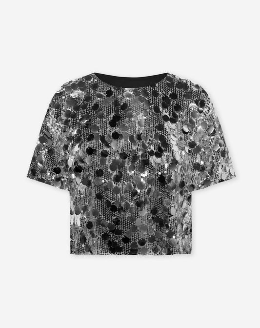 FAY BIG SEQUINS TEE TOP ZILVER