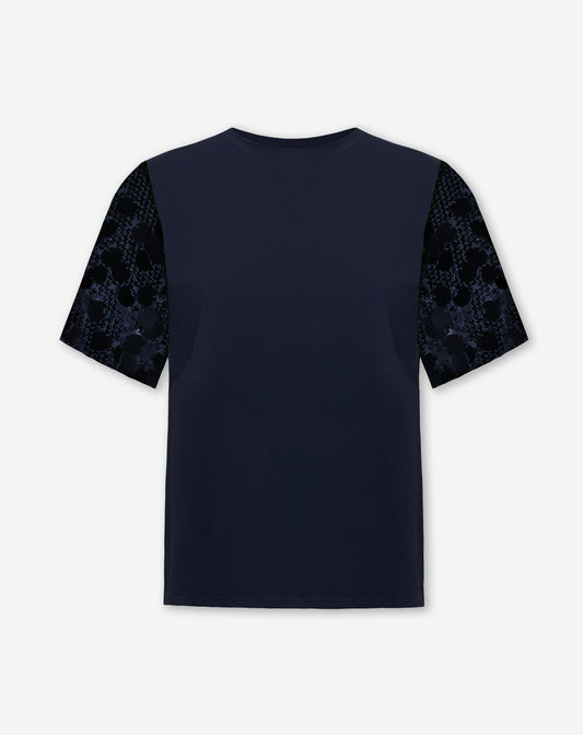 FAY BIG SEQUINS SLEEVE TEE MARINEBLAUW