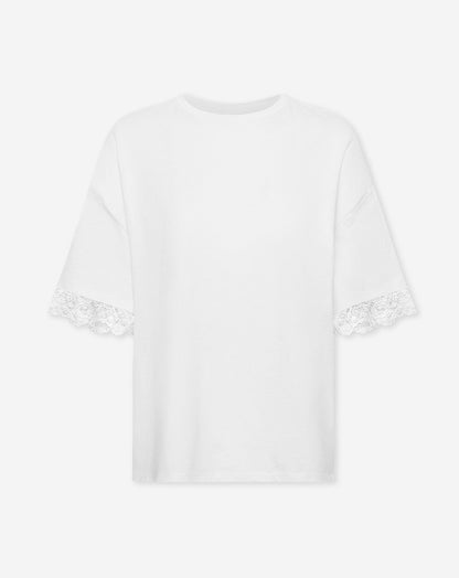 LACE SLEEVE OVERSIZED TEE CRÈME