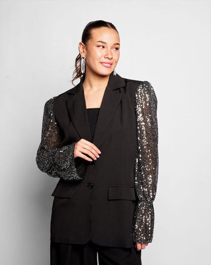 GRACE SEQUINS SLEEVE BLAZER ZILVER