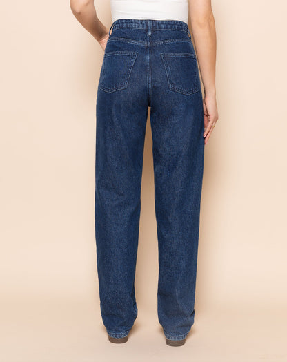 HEART STUD STRAIGHT LEG JEANS DONKERBLAUW