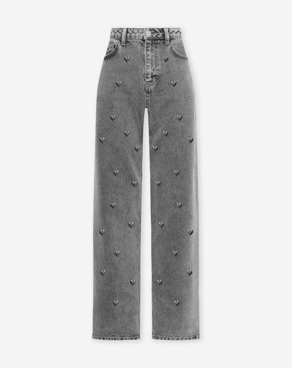 HEART STUD STRAIGHT LEG JEANS GRIJS