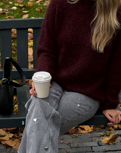 HEART STUD STRAIGHT LEG JEANS GRIJS