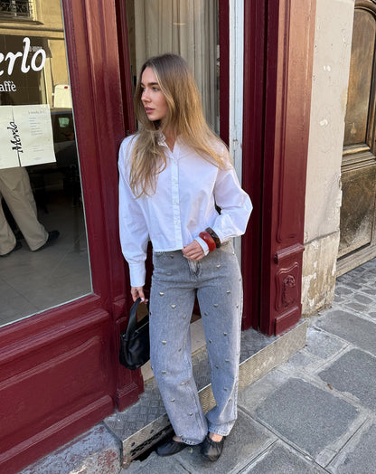 HEART STUD STRAIGHT LEG JEANS GRIJS