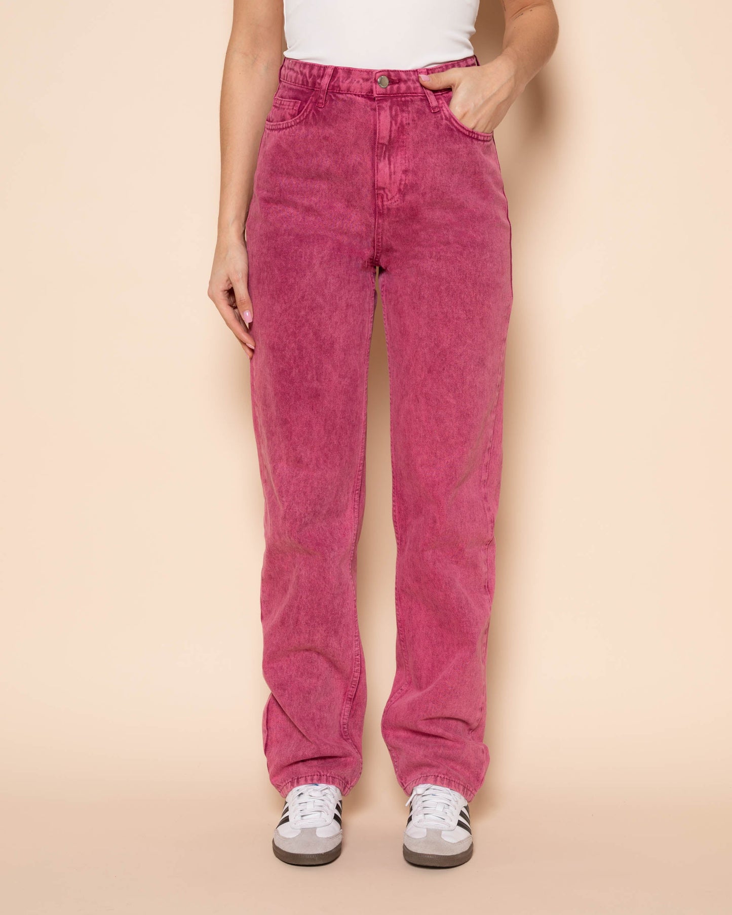 COLORED STRAIGHT LEG JEANS CHERRY
