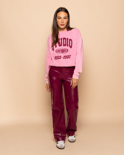 LIQUID LEATHER STRAIGHT LEG PANTS BURGUNDY