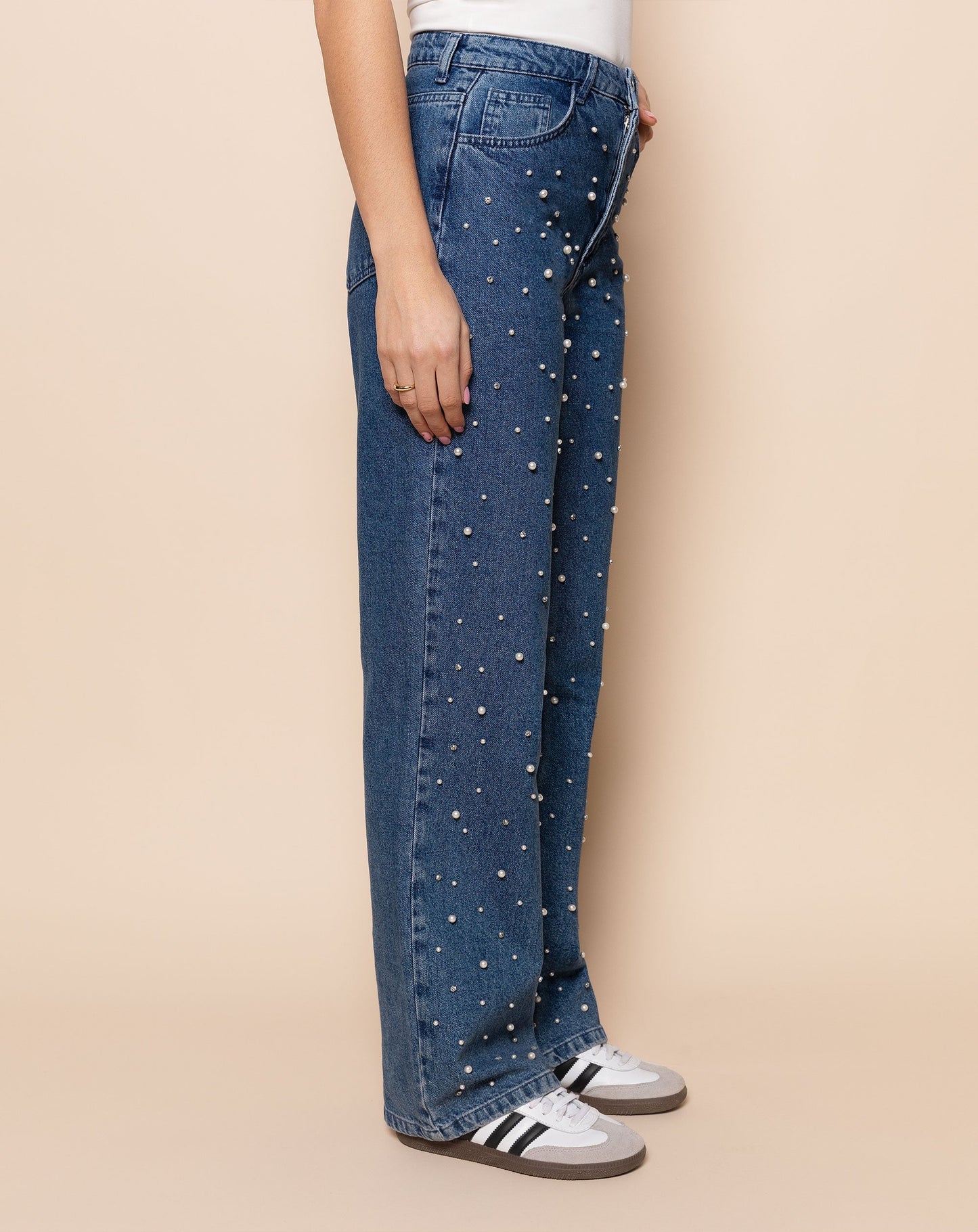 PEARL MIX STRAIGHT LEG JEANS BLAUW