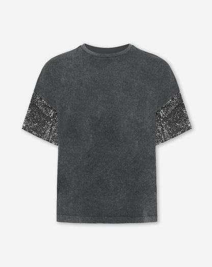 SEQUIN SLEEVE ACID OVERSIZED TEE GRIJS
