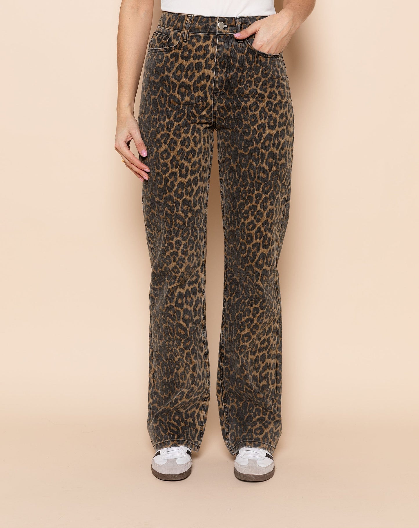 LEOPARD BOOTCUT JEANS ZWART