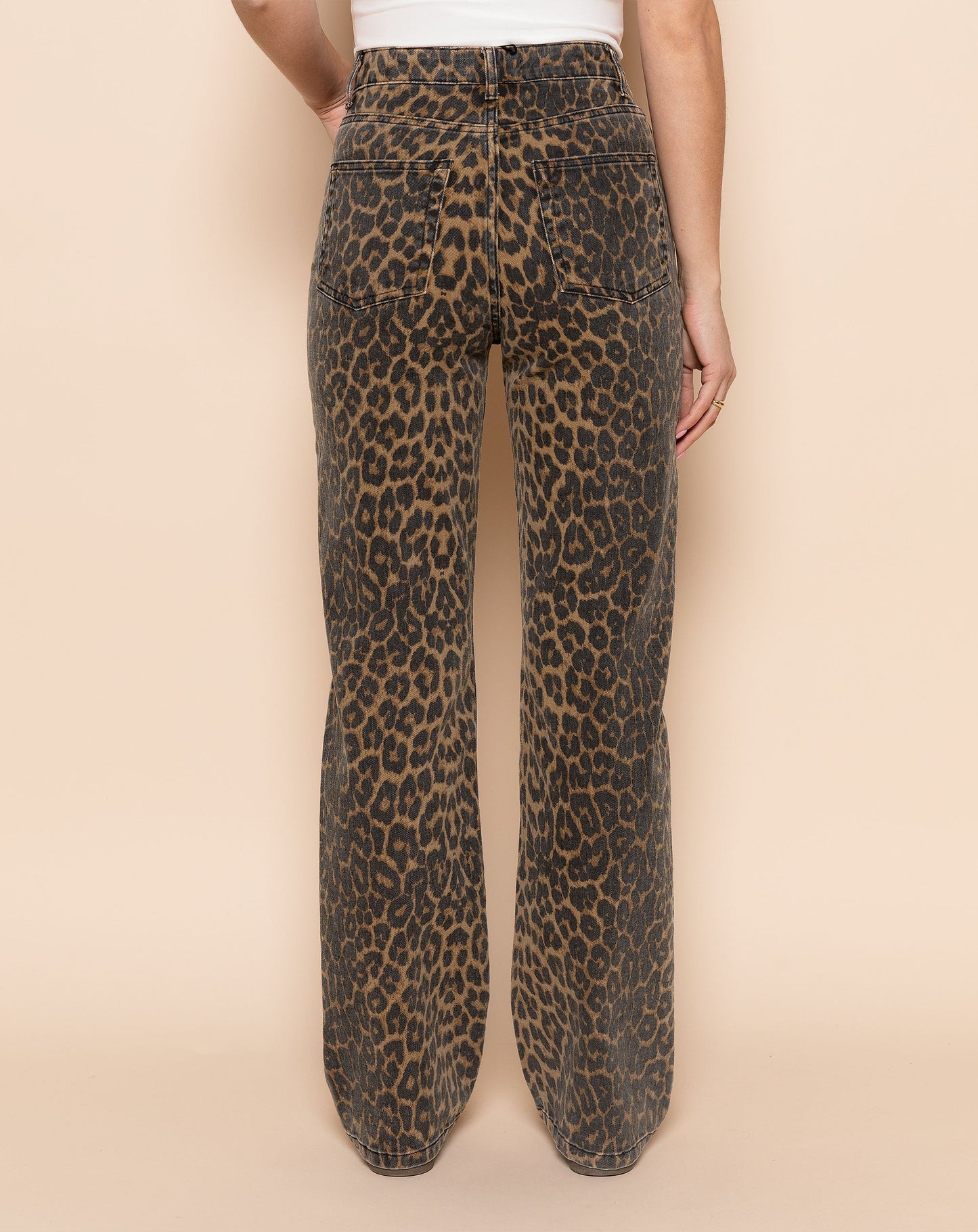 LEOPARD BOOTCUT JEANS ZWART