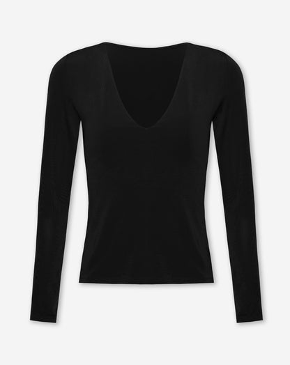BASIC JERSEY V NECK TOP ZWART