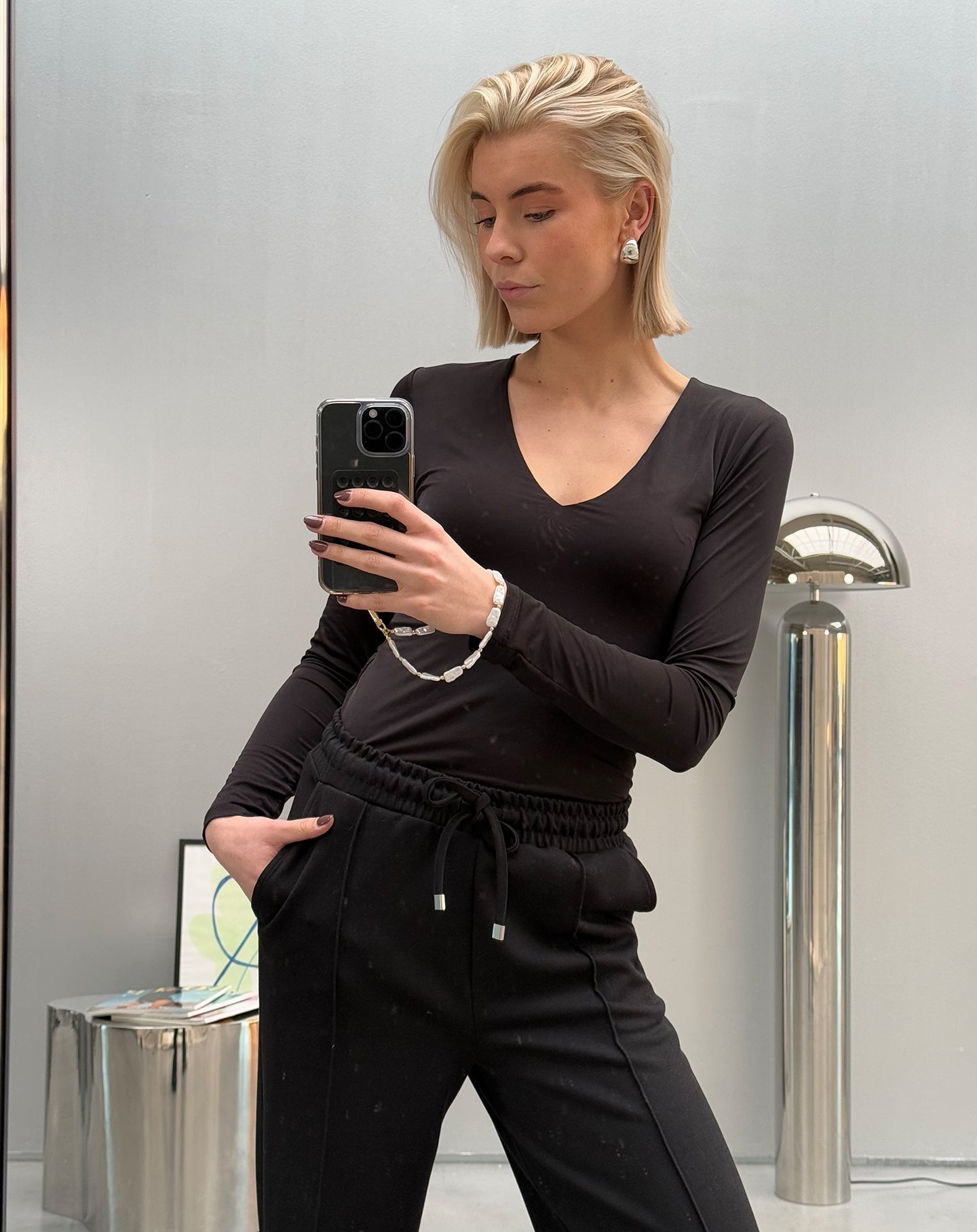 BASIC JERSEY V NECK TOP ZWART