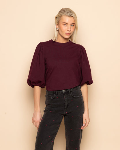 LOA PUFF SLEEVE SWEAT TOP DONKER BURGUNDY