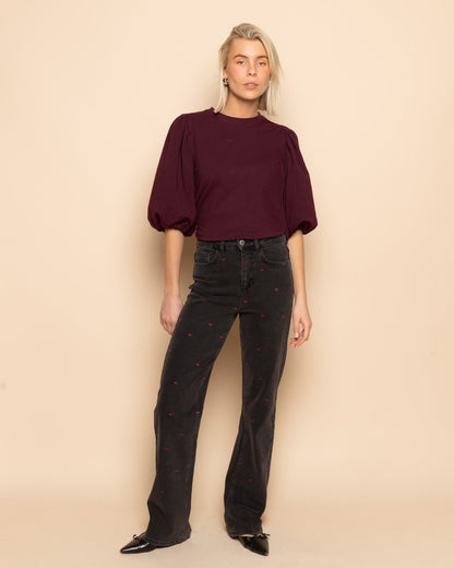 LOA PUFF SLEEVE SWEAT TOP DONKER BURGUNDY