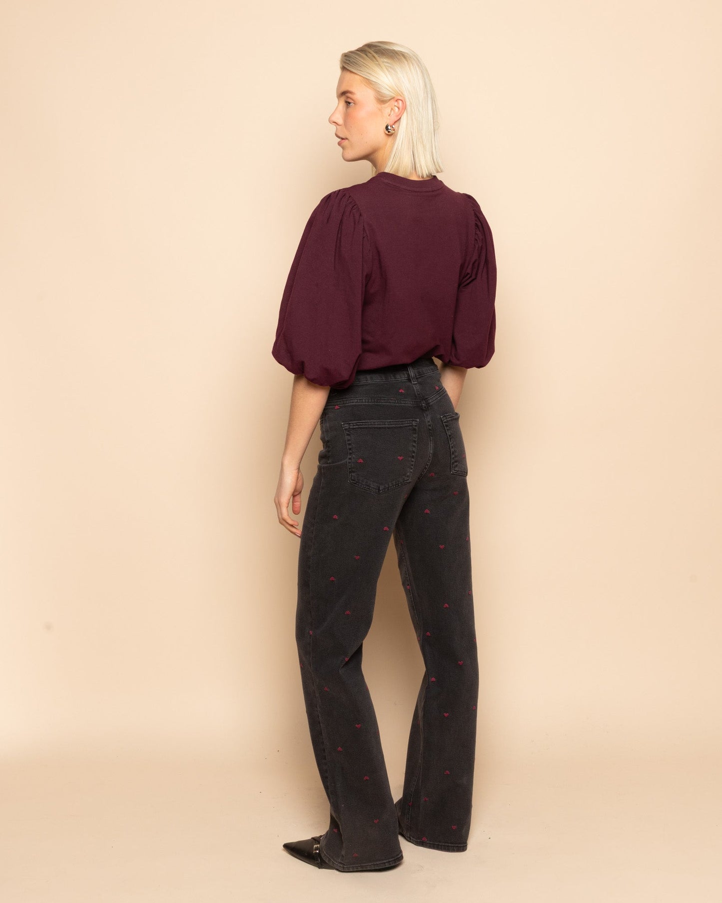 LOA PUFF SLEEVE SWEAT TOP DONKER BURGUNDY
