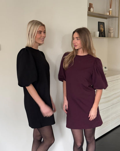 LOA PUFF SLEEVE SWEAT DRESS ZWART