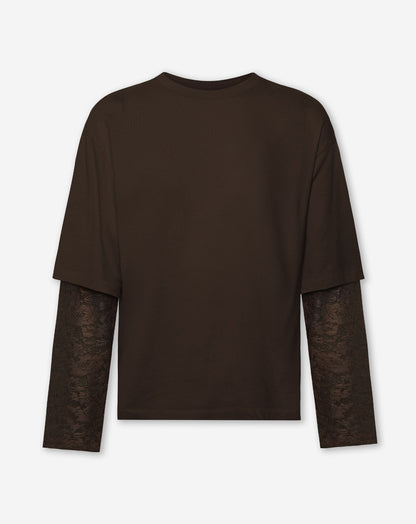 LACE LONG SLEEVE OVERSIZED TEE DONKERBRUIN