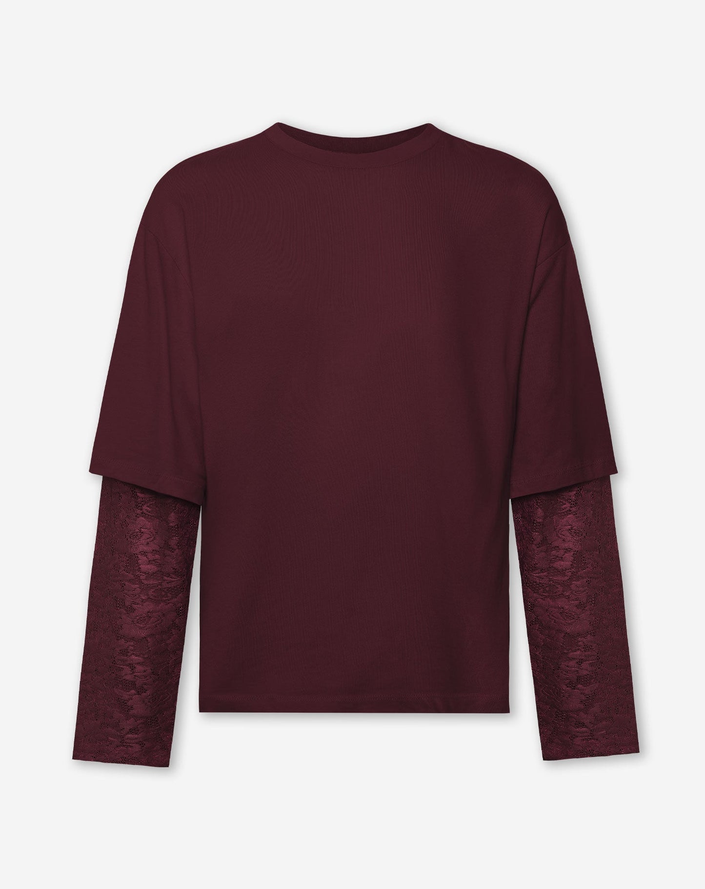 LACE LONG SLEEVE OVERSIZED TEE DONKER BURGUNDY