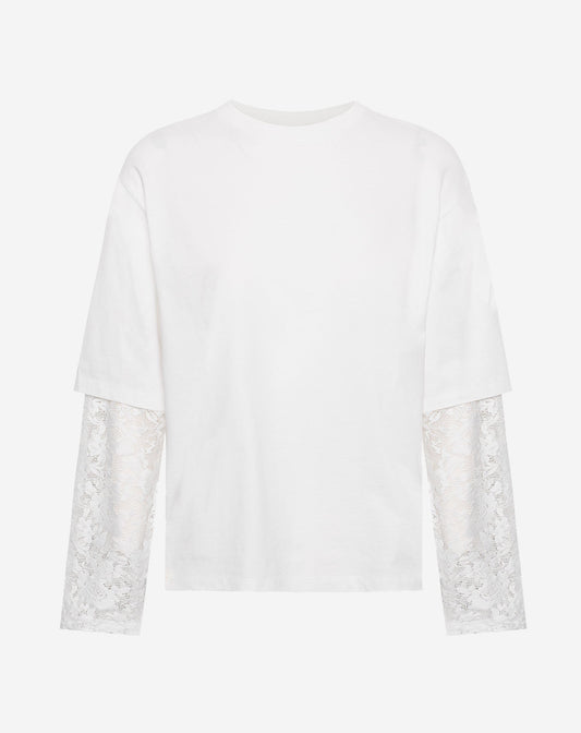 LACE LONG SLEEVE OVERSIZED TEE CRÈME