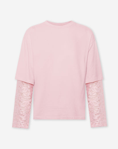 LACE LONG SLEEVE OVERSIZED TEE PASTEL ROZE