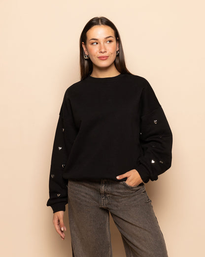 HEART STUD SWEATER ZWART