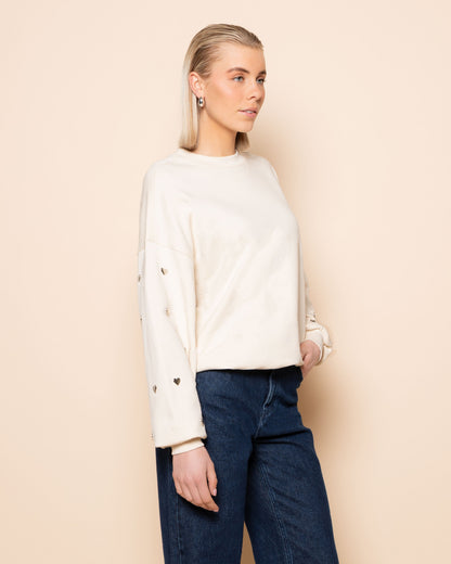 HEART STUD SWEATER CRÈME