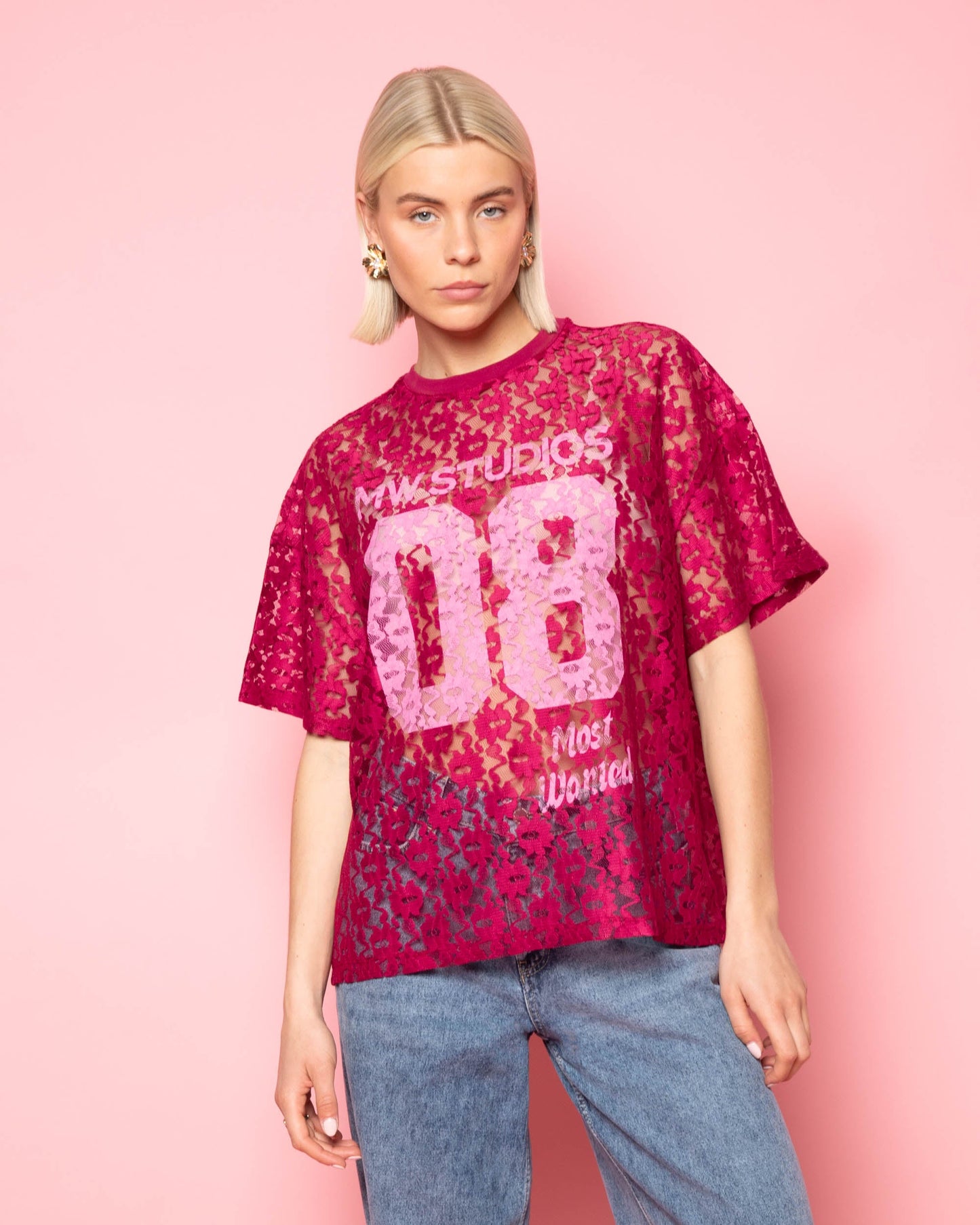 LACE STUDIO OVERSIZED TEE CHERRY