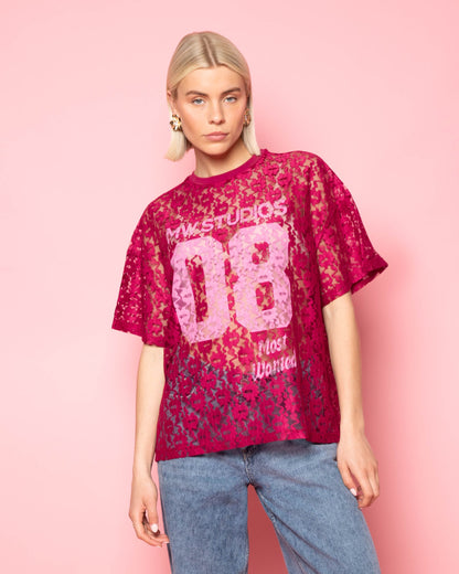 LACE STUDIO OVERSIZED TEE CHERRY