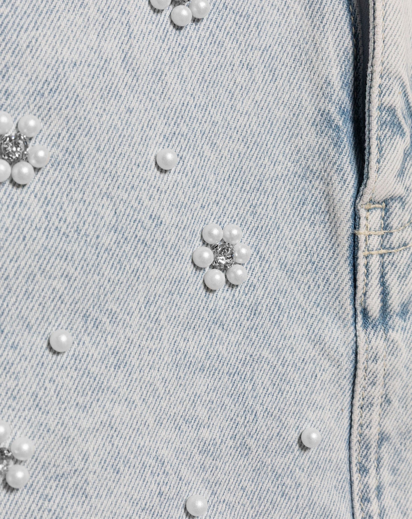 FLOWER PEARL DENIM SKIRT LICHTBLAUW