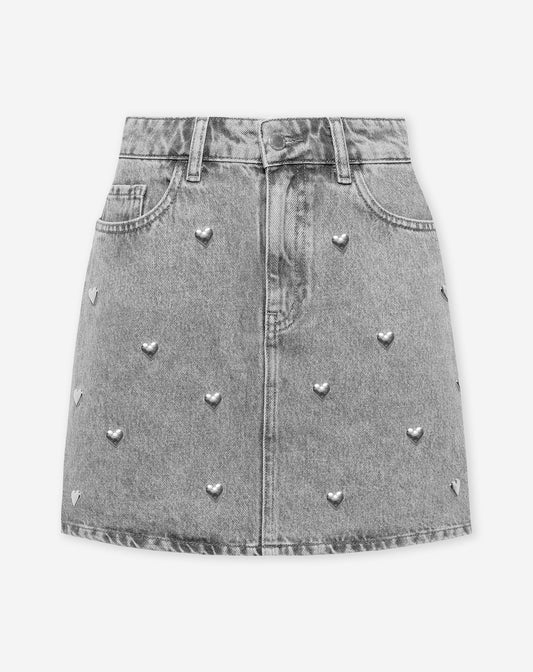 HEART STUD DENIM SKIRT GRIJS