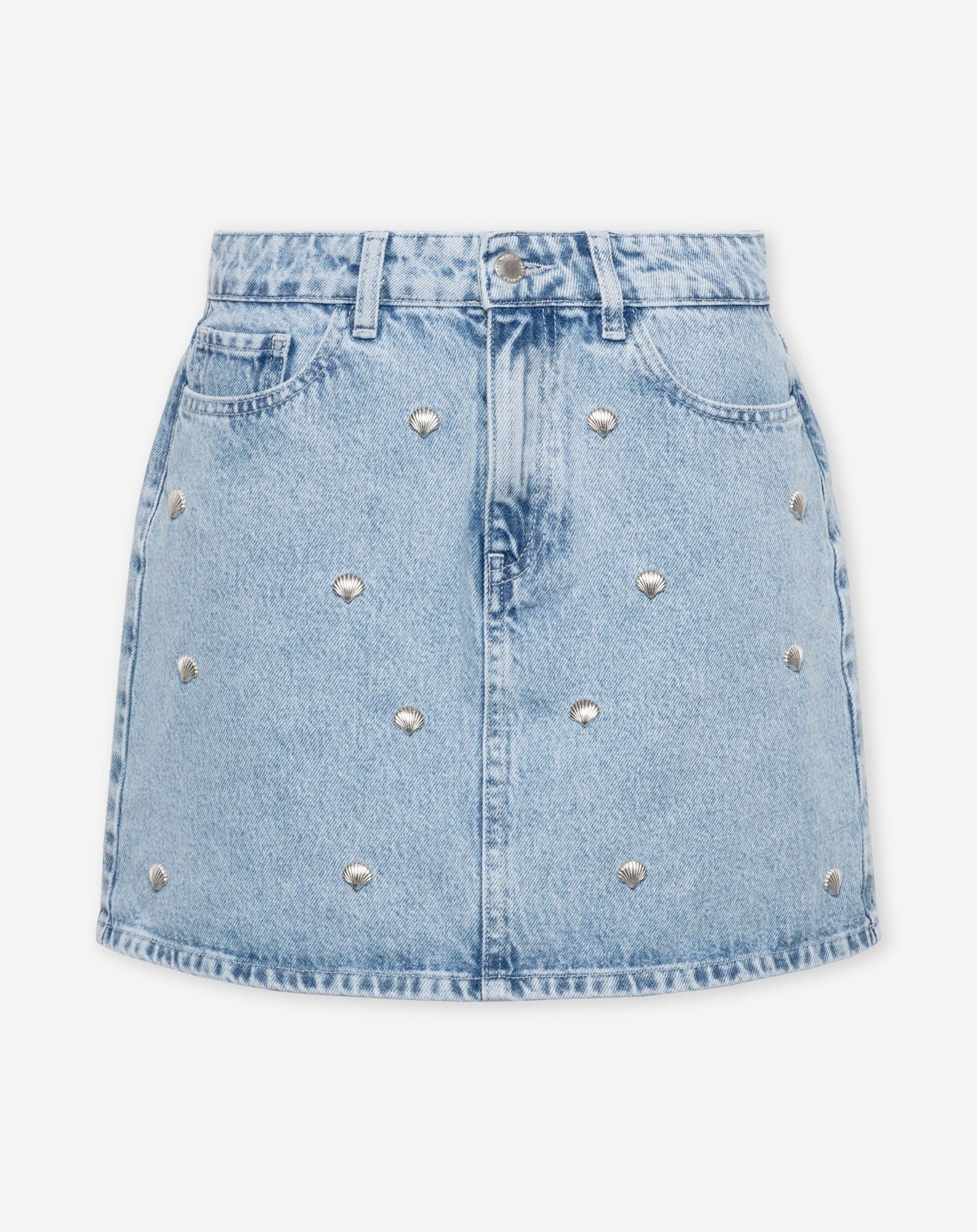 SHELL STUD DENIM SKIRT LICHTBLAUW