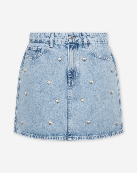SHELL STUD DENIM SKIRT LICHTBLAUW