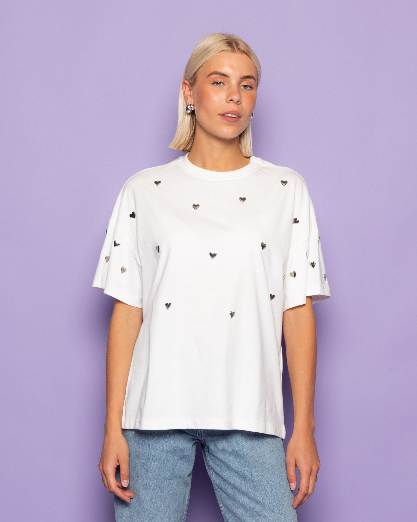 HEART STUD OVERSIZED TEE CRÈME