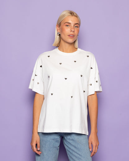 HEART STUD OVERSIZED TEE CRÈME