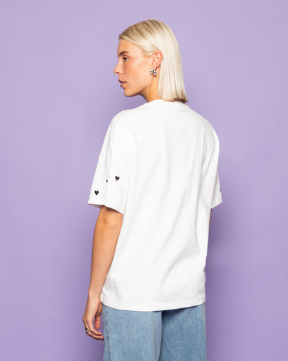 HEART STUD OVERSIZED TEE CRÈME