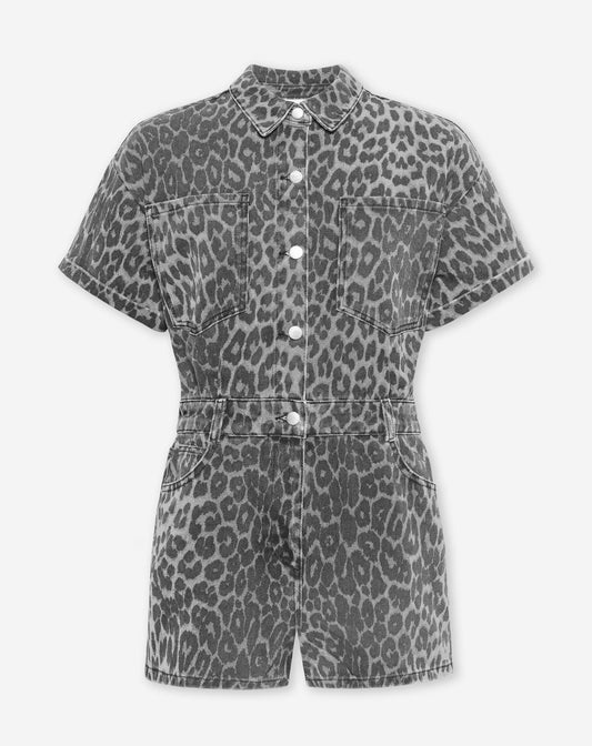 LEOPARD DENIM PLAYSUIT GRIJS