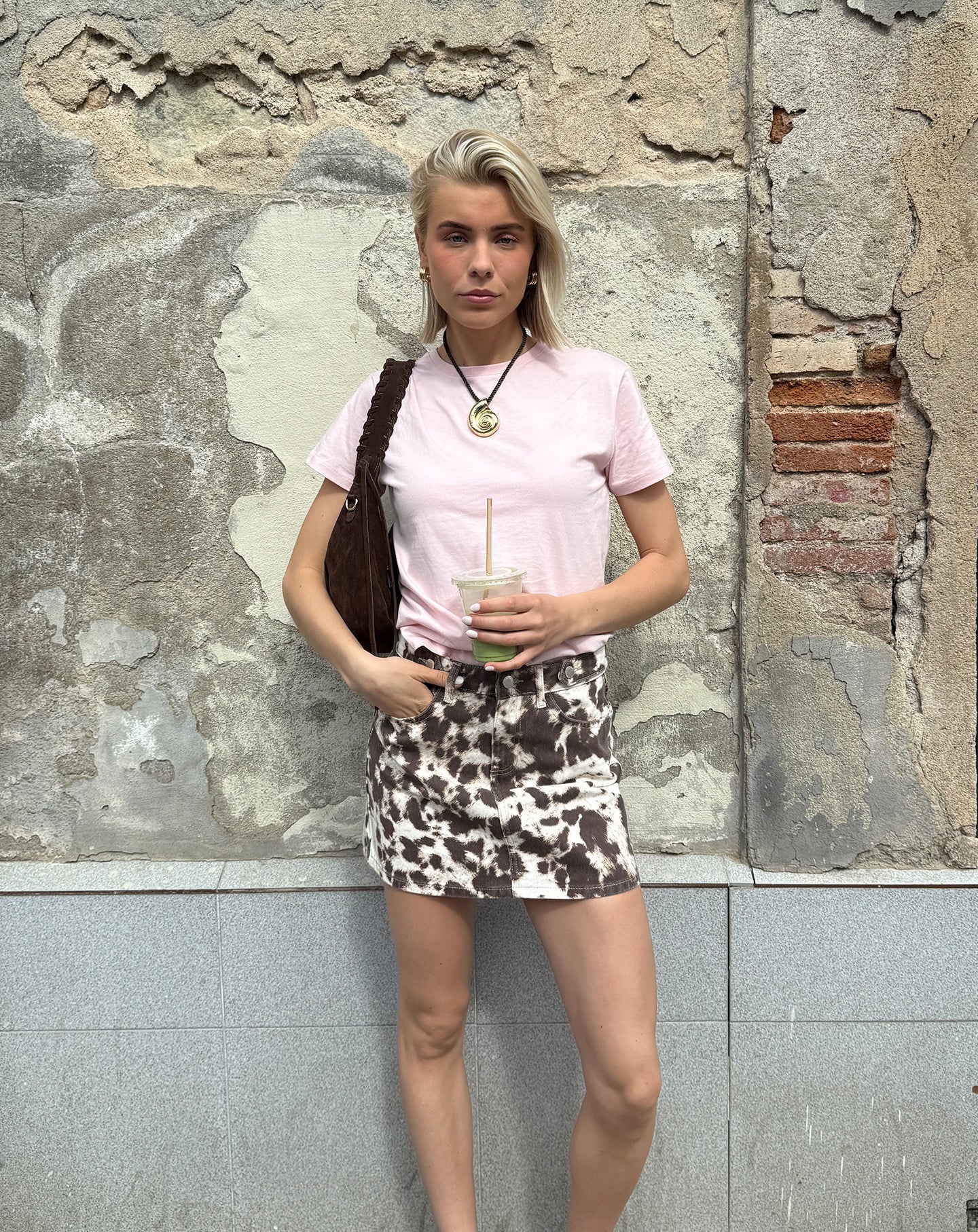 COW DENIM SKIRT BRUIN