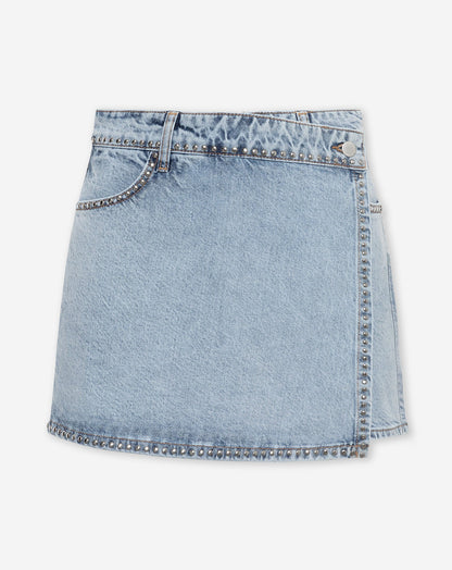 STUD DENIM SKORT LICHTBLAUW
