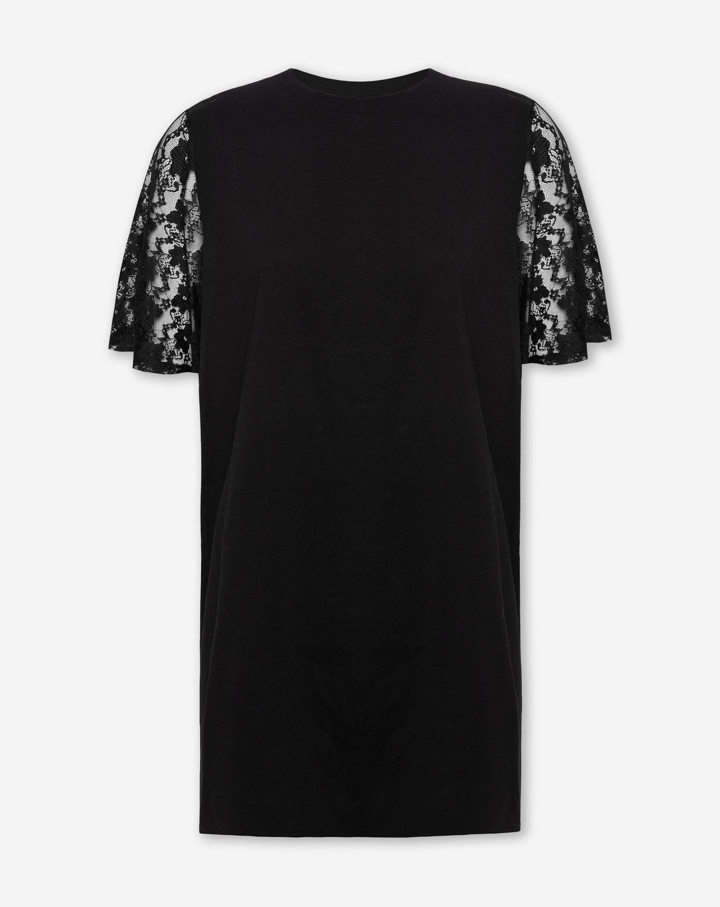 LACE BUTTERFLY SLEEVE TEE DRESS ZWART