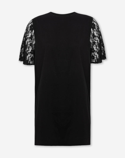 LACE BUTTERFLY SLEEVE TEE DRESS ZWART