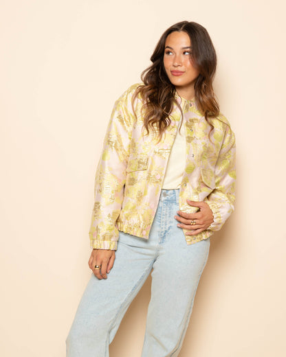FLOWER JACQUARD BOMBER LICHTGEEL