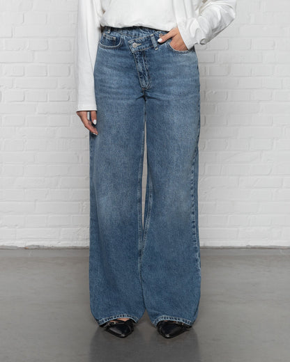 CROSSOVER WIDE LEG JEANS MID BLAUW