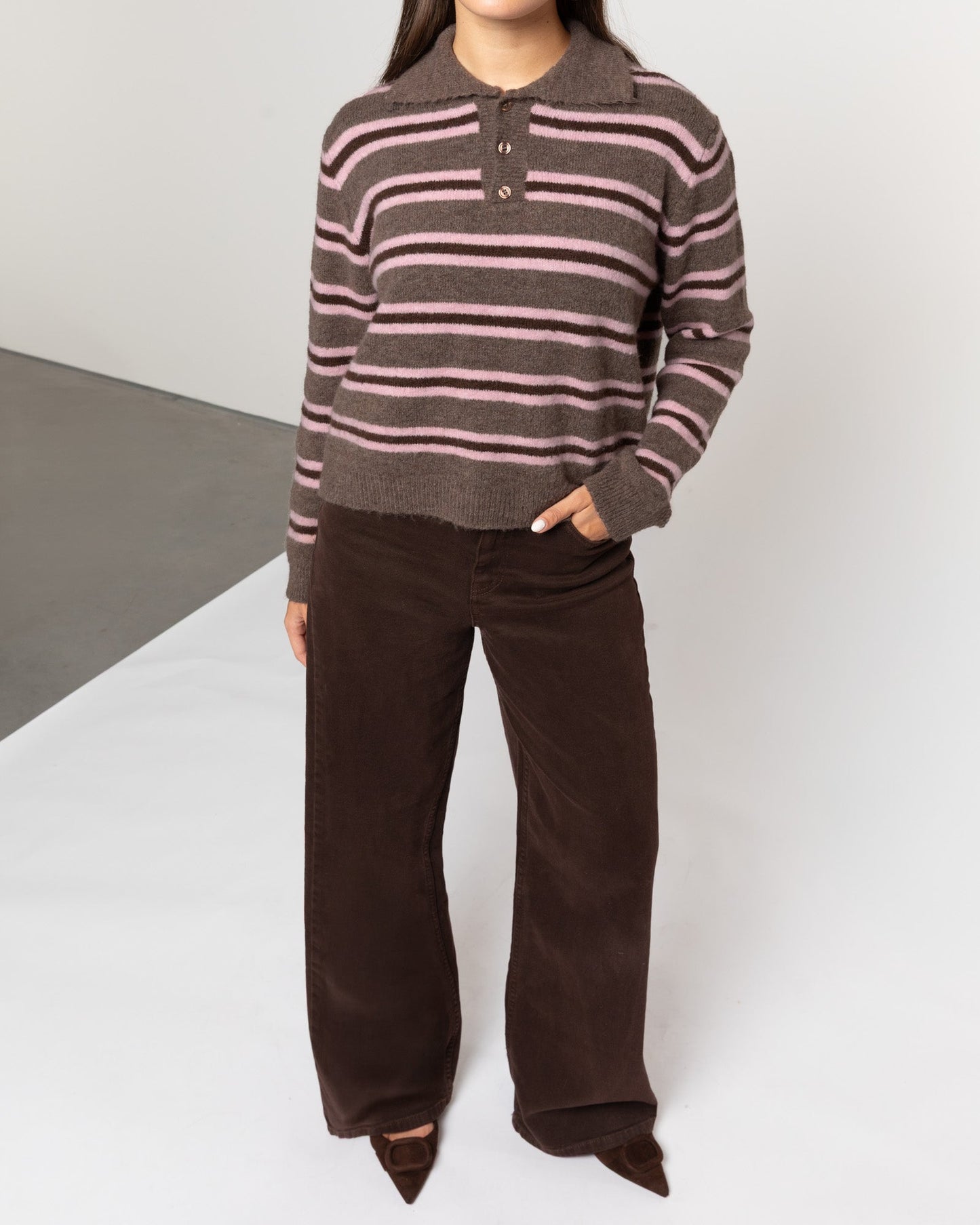 STRIPE KNITTED POLO ROZE
