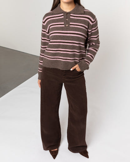 STRIPE KNITTED POLO ROZE