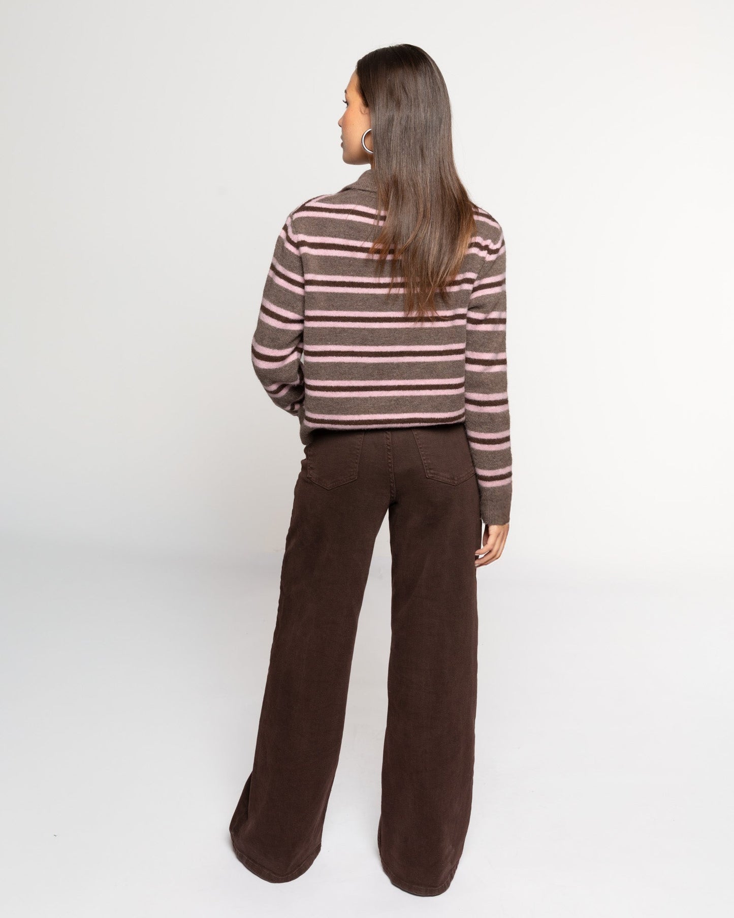 STRIPE KNITTED POLO ROZE