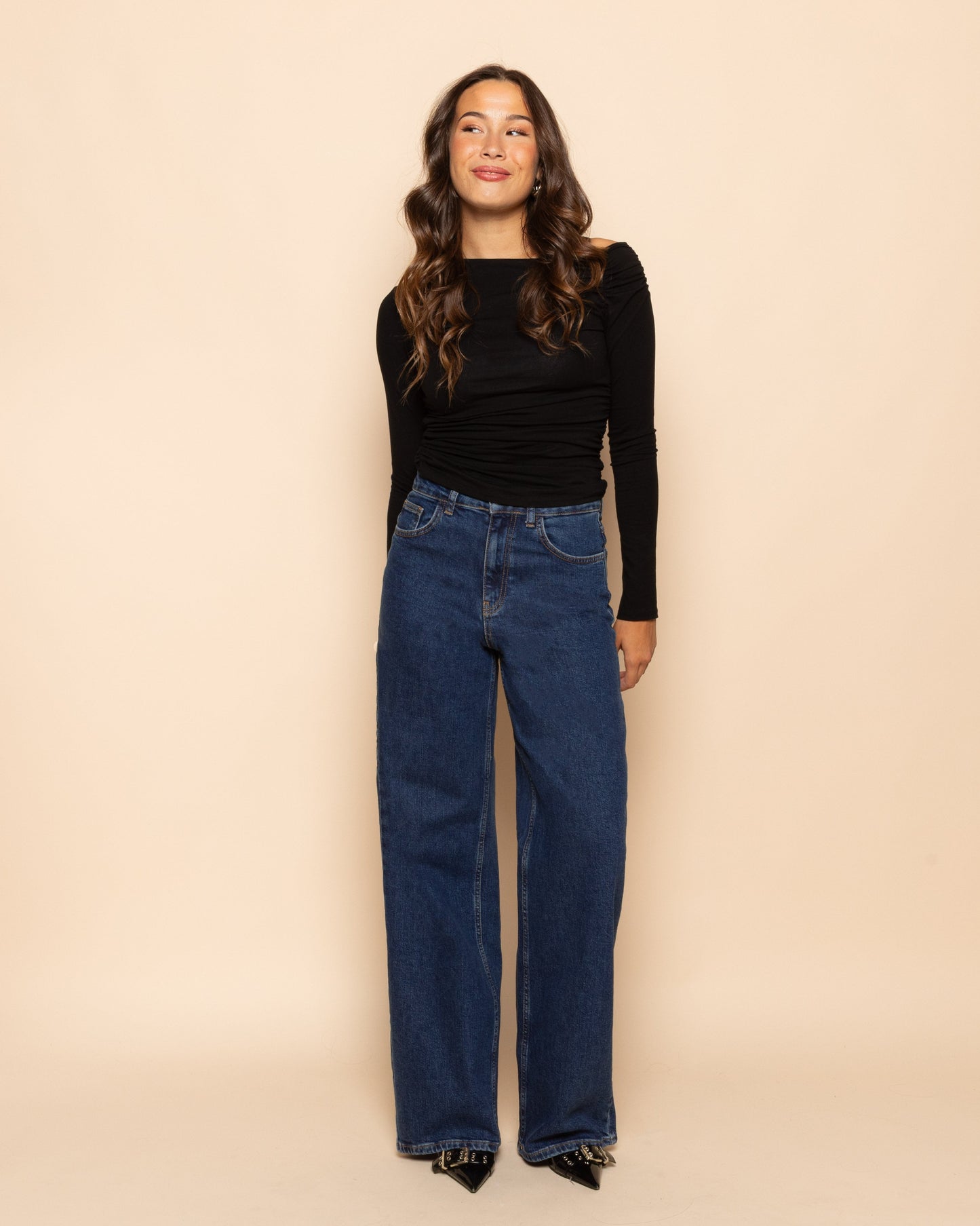 COMFORT WIDE LEG JEANS DONKERBLAUW