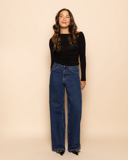 COMFORT WIDE LEG JEANS DONKERBLAUW