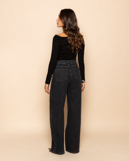 COMFORT WIDE LEG JEANS DONKERGRIJS