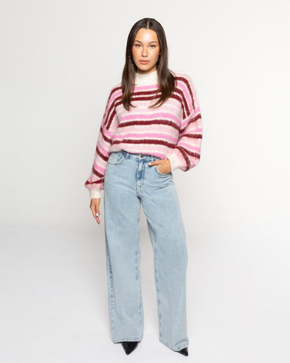 HAIRY STRIPE KNIT ROZE