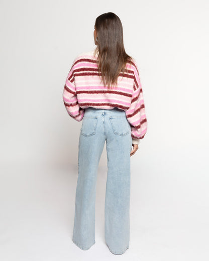 HAIRY STRIPE KNIT ROZE